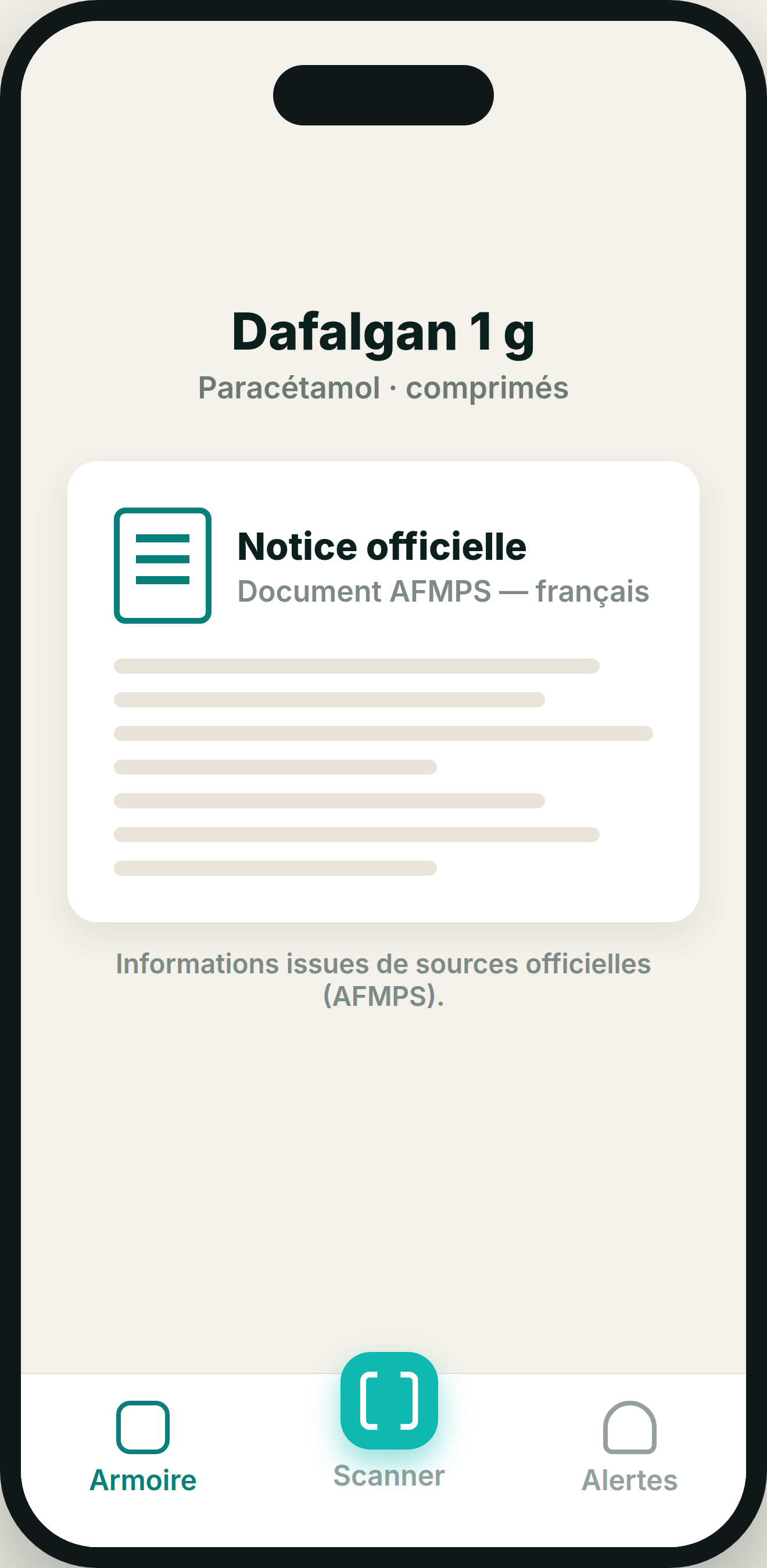 Accès à la notice officielle d'un médicament